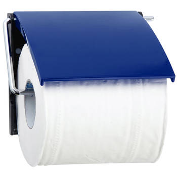 MSV Toiletrolhouder wand/muur - metaal met afdekklepje - donkerblauw - Toiletrolhouders