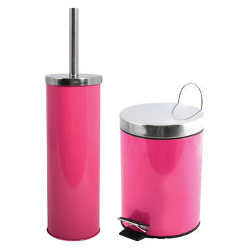 MSV Badkamer accessoires set - fuchsia roze - pedaalemmer/wc-borstel - Badkameraccessoireset