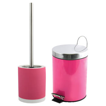 MSV Badkamer accessoires set - fuchsia roze - pedaalemmer/wc-borstel - Badkameraccessoireset