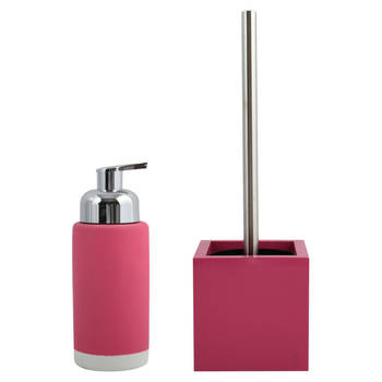 MSV Badkamer accessoires set - fuchsia roze - zeeppompje/wc-borstel - Badkameraccessoireset