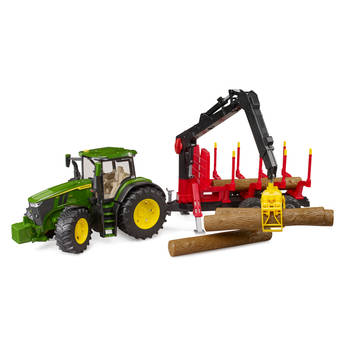Bruder Bruder John Deere tractor 7R 350 met houtbouw aanhanger en 4 boomstammen