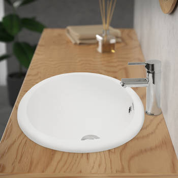 ML-Design keramische wastafel wit glanzend 49x19,5x40,5cm ovale inbouw wastafel met overloop en afvoer gat, badkamer