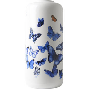 Heinen Delfts Blauw - Cilinder vaas - Vlinders - 30 x 14 cm