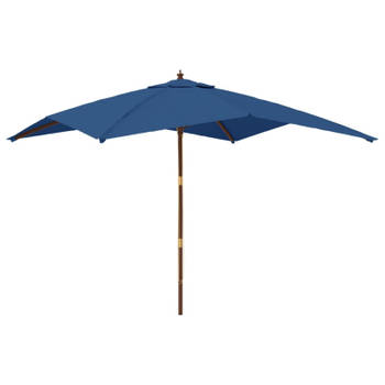vidaXL Parasol met houten paal 300x300x273 cm azuurblauw
