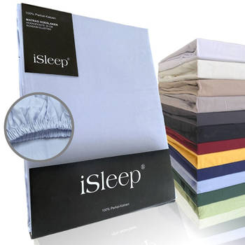 iSleep Hoeslaken Perkal Katoen - Licht Blauw - 90x220 cm