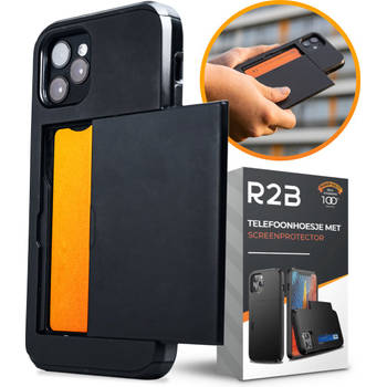 R2B hoesje met pasjeshouder geschikt voor iPhone 15 Plus - Model "Utrecht" - Inclusief screenprotector - Zwart