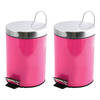 MSV Prullenbak/pedaalemmer - 2x - metaal - fuchsia roze - 3 liter - 17 x 25 cm - Pedaalemmers