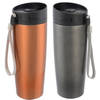 2x stuks RVS isoleer/warmhoudbekers grijs en koper kleur 380 ml - Thermosbeker