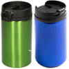 Set van 2x stuks Warmhoudbekers/warm houd bekers metallic groen en blauw 320 ml - Thermosbeker