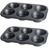 2x stuks muffins en cupcakes bakken bakvorm/bakblik 31 x 21 cm - voor 6x stuks - Muffinvormen / cupcakevormen