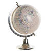 Decoratie wereldbol/globe lichtroze/zilver op metalen voet 40 x 22 cm - Wereldbollen