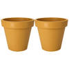 Pro Garden Plantenpot/bloempot - 2x - Tuin buiten - kunststof - okergeel - D25 cm - Plantenpotten