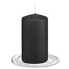 Trend Candles - Stompkaarsen met glazen onderzetters set van 2x stuks - zwart 6 x 12 cm - Stompkaarsen