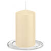 Trend Candles - Stompkaarsen met glazen onderzetters set van 2x stuks - creme wit 6 x 12 cm - Stompkaarsen