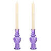 Kaarsen kandelaar Venice - 2x - gekleurd glas - helder paars - D5,7 x H15 cm - kaars kandelaars