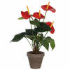 Kunstplant anthurium rood flamingoplant in pot 40 cm - Kunstplanten