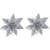 2x Kerstversieringen glitter kerstster zilver op clip 15 cm - Kersthangers