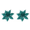 2x Kerstversieringen glitter kerstster emerald groen op clip 15 cm - Kersthangers