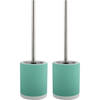 MSV Shine Toilet/wc-borstel houder - 2x - keramiek/metaal - mintgroen - 38 cm - Toiletborstels