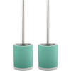 MSV Shine Toilet/wc-borstel houder - 2x - keramiek/metaal - azuurblauw - 38 cm - Toiletborstels