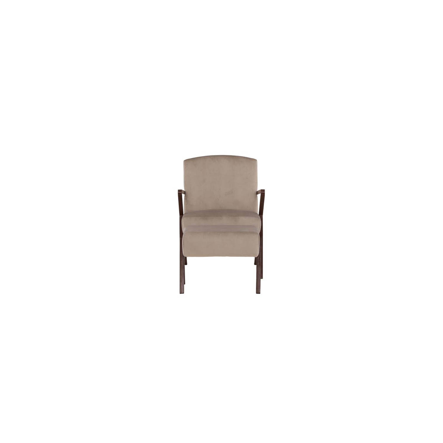 Greby fauteuil met hocker velours beige.