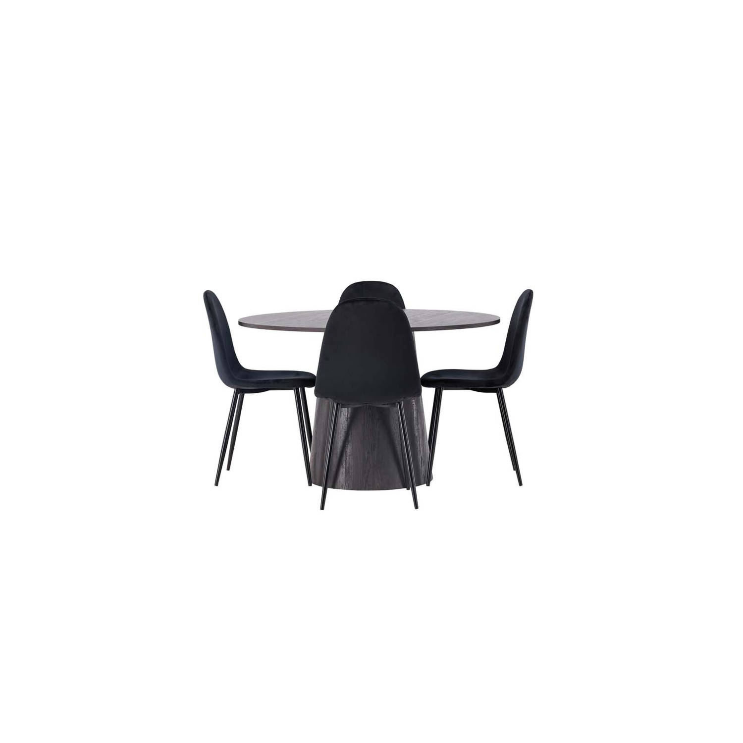 Lanzo eethoek tafel mokka en 4 Polar stoelen zwart.