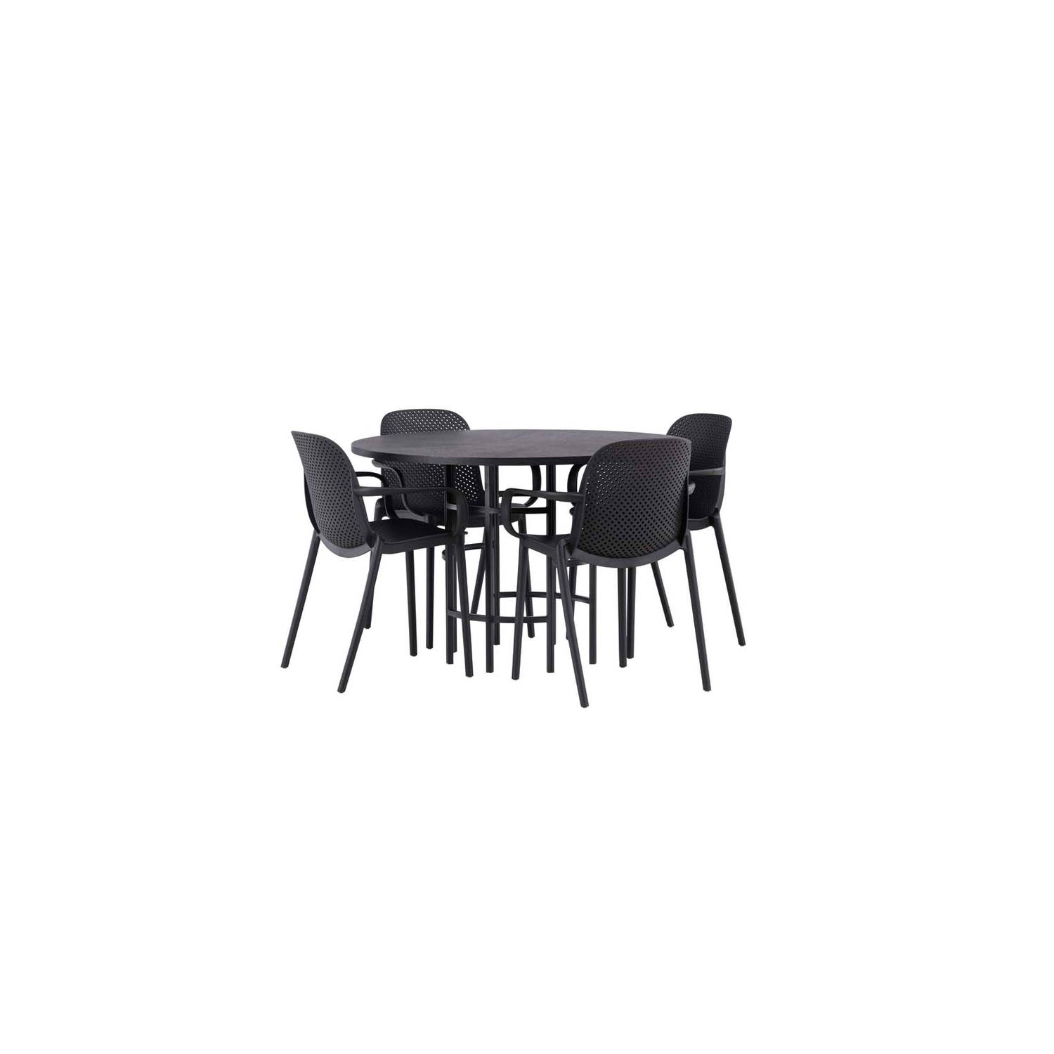 Copenhagen eethoek tafel zwart en 4 baltimore stoelen zwart.
