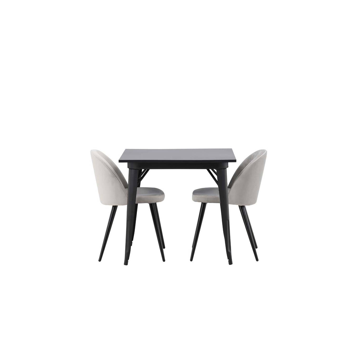 Tempe eethoek tafel zwart en 2 Velvet stoelen grijs.