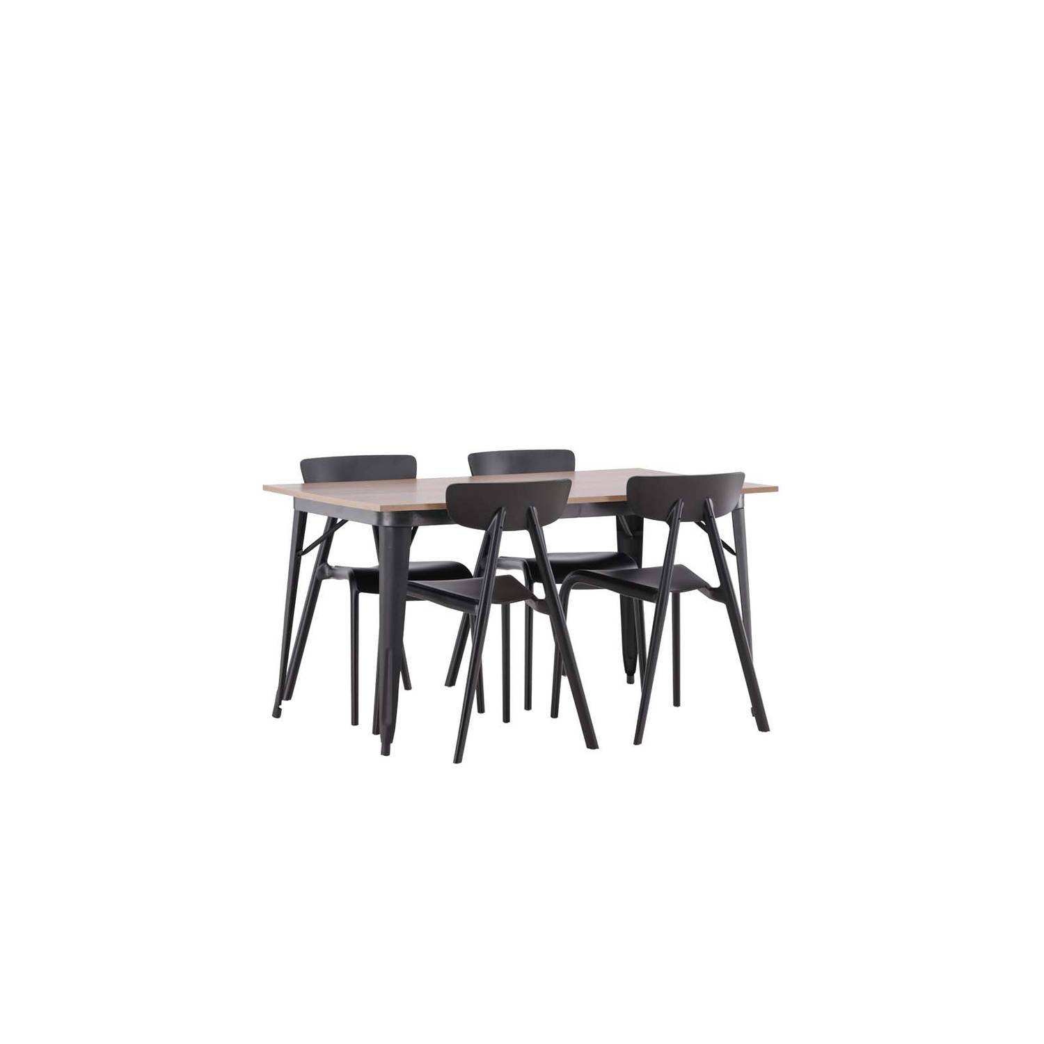 Tempe eethoek tafel okkernoot decor en 4 Ursholmen stoelen zwart.