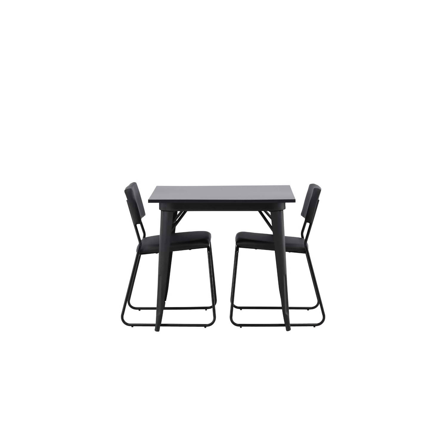 Tempe eethoek tafel zwart en 2 Kenth stoelen zwart.
