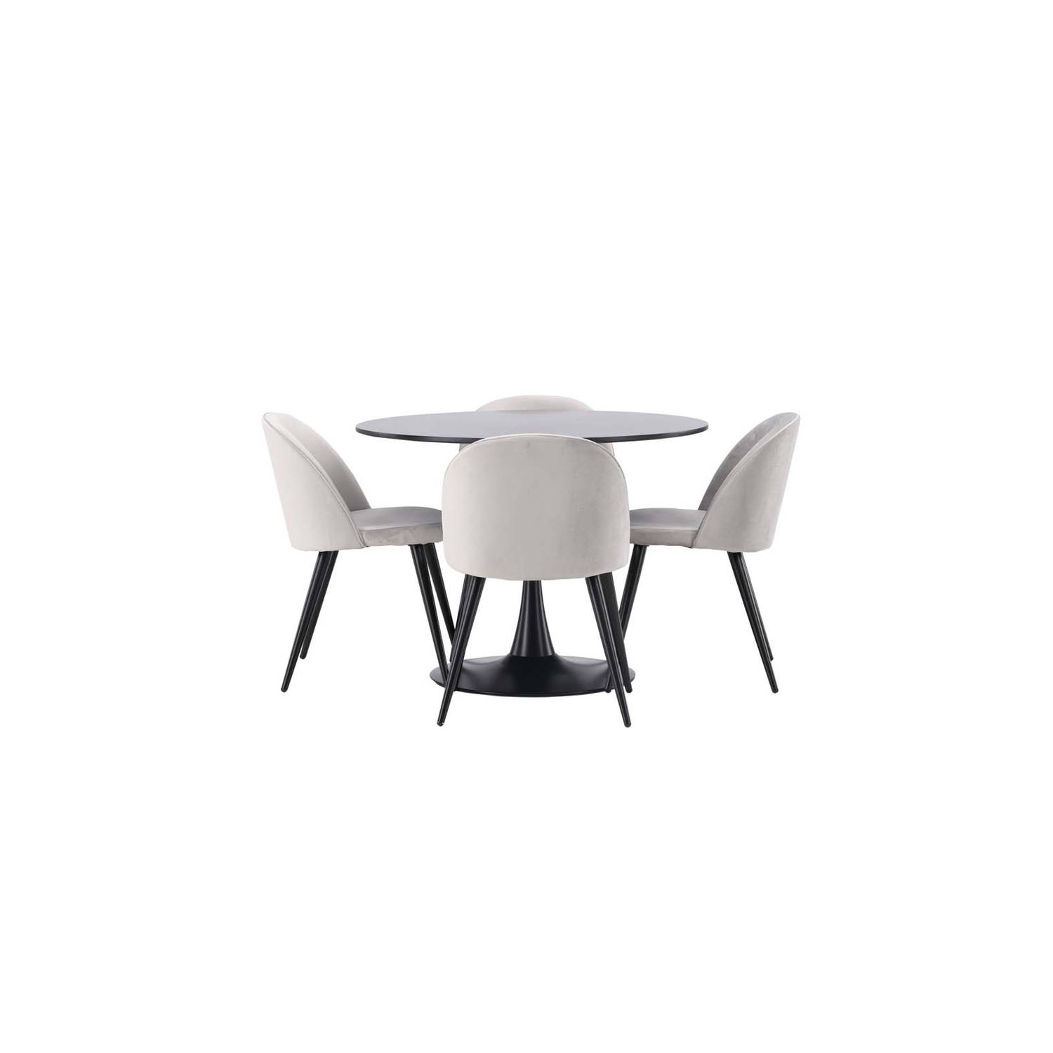 Glade eethoek tafel zwart en 4 Velvet stoelen grijs.