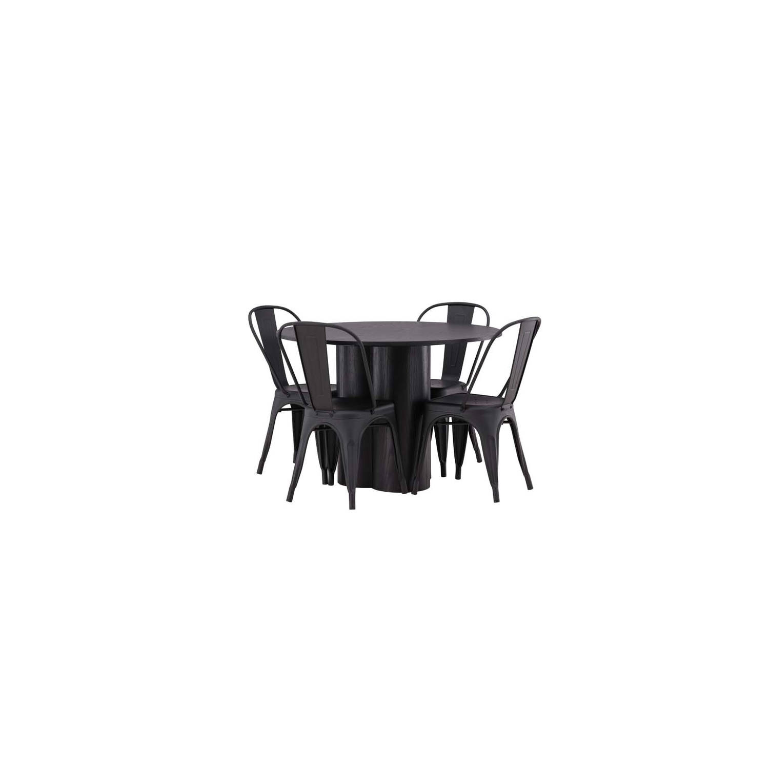 Olivia eethoek tafel zwart en 4 Tempe stoelen zwart.