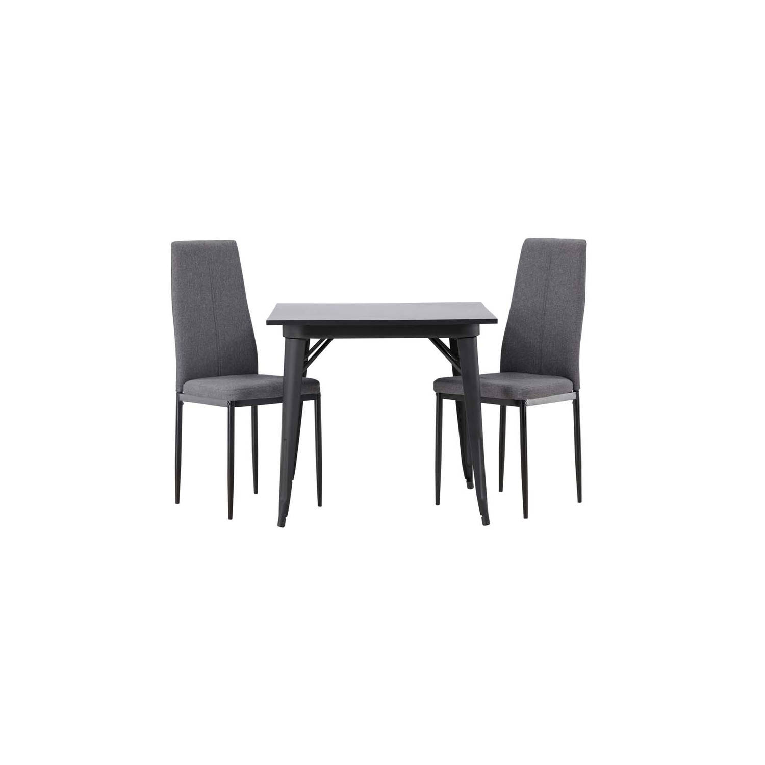 Tempe eethoek tafel zwart en 2 Petra stoelen grijs.