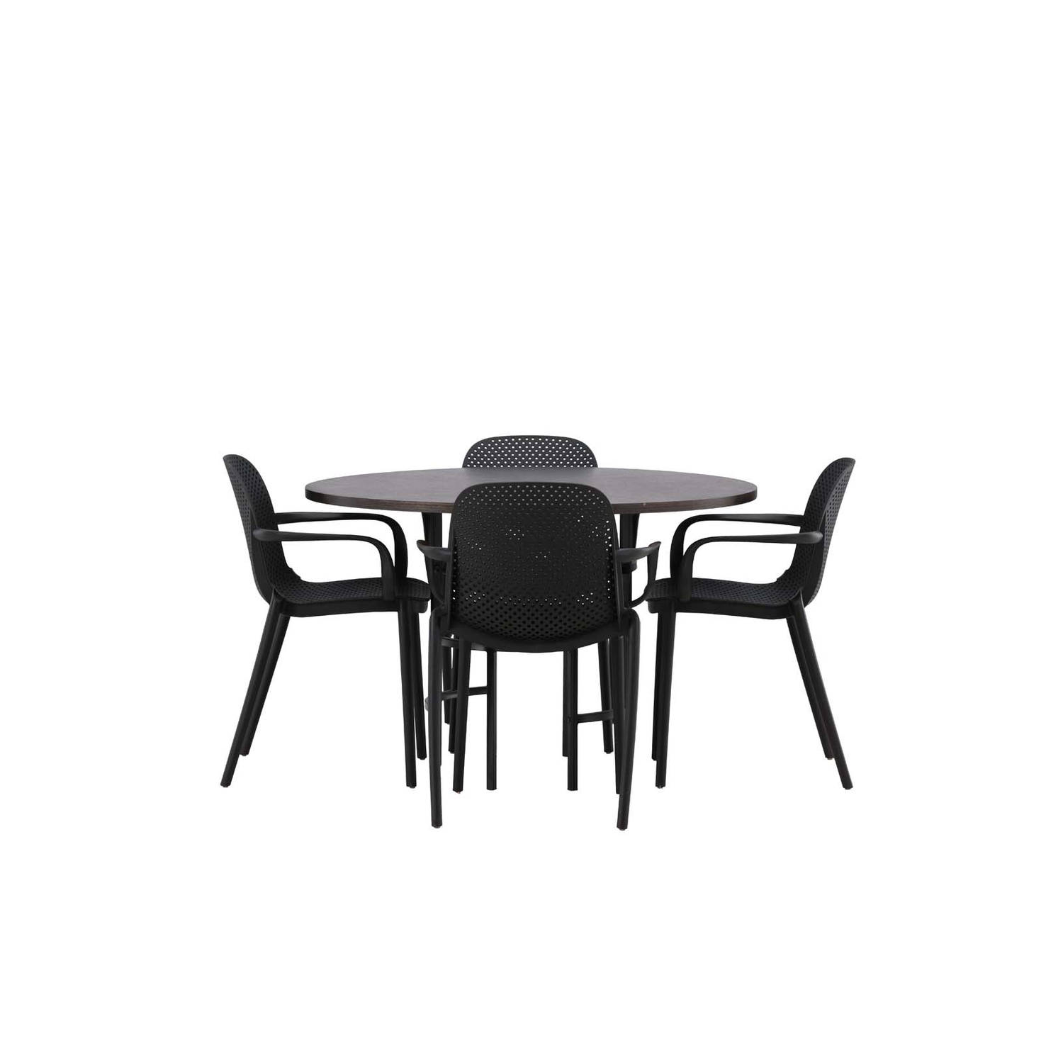 Copenhagen eethoek tafel mokka en 4 baltimore stoelen zwart.