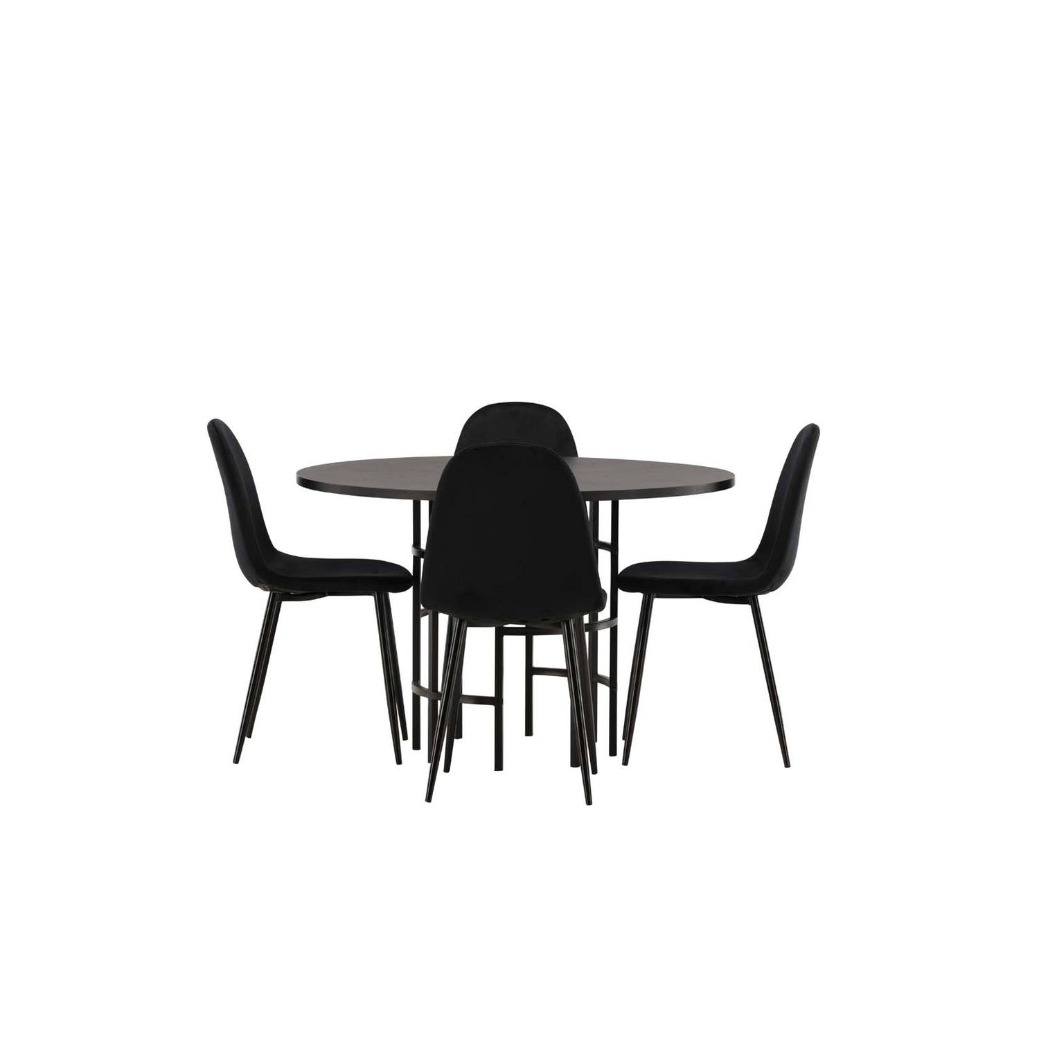 Copenhagen eethoek tafel zwart en 4 Polar stoelen zwart.