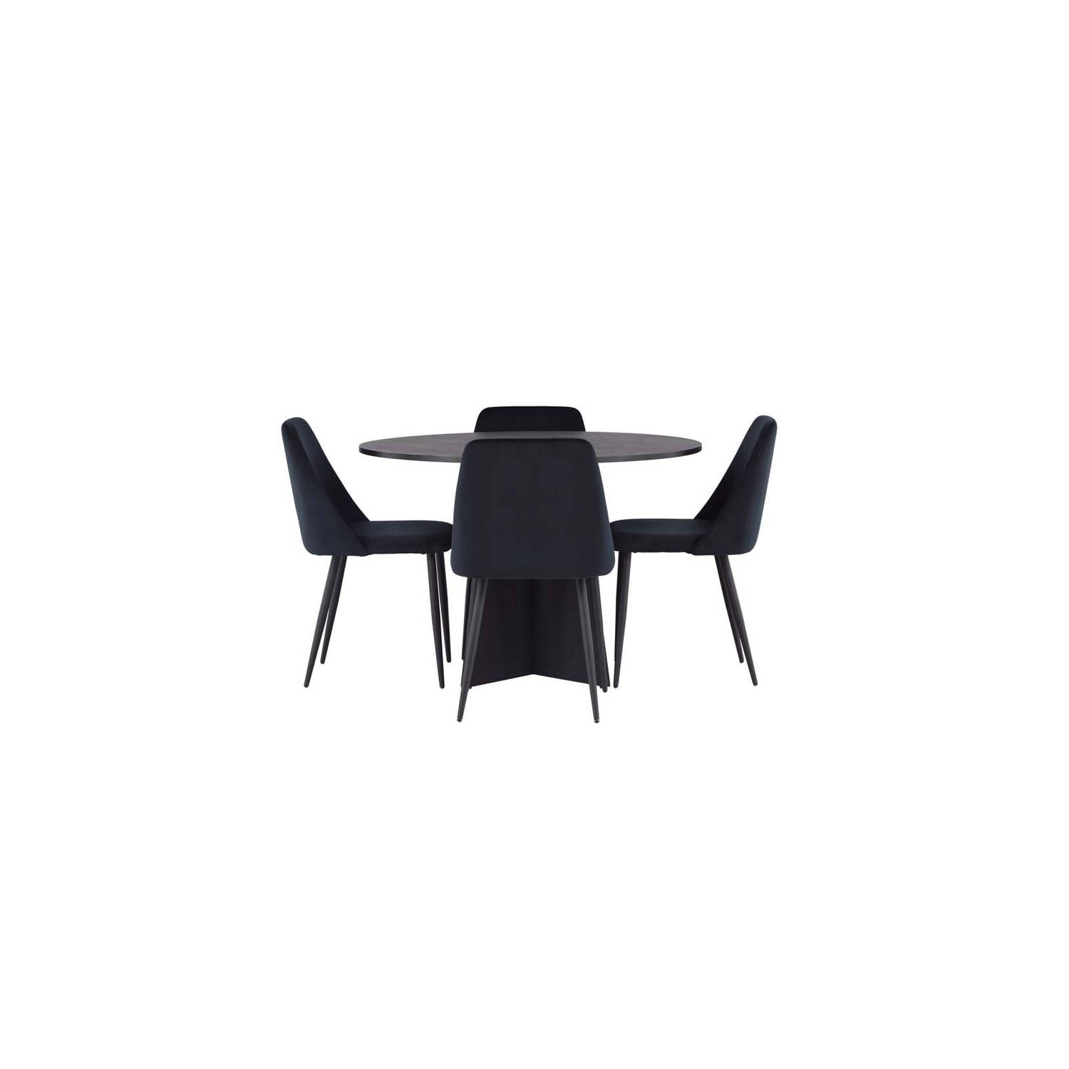 Bootcut eethoek tafel zwart en 4 Night stoelen zwart.