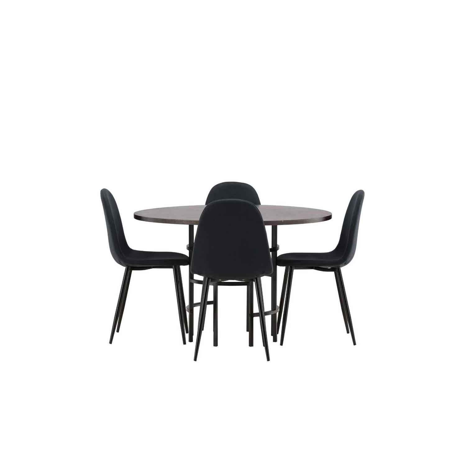 Copenhagen eethoek tafel mokka en 4 Polar stoelen zwart.