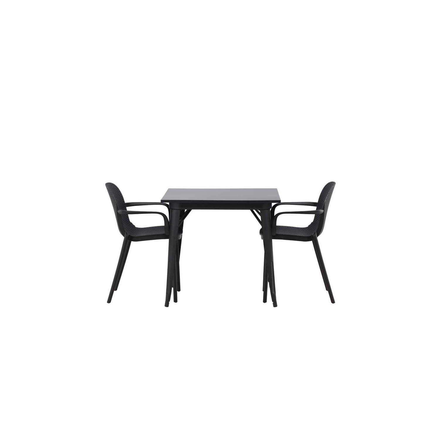 Tempe eethoek tafel zwart en 2 baltimore stoelen zwart.