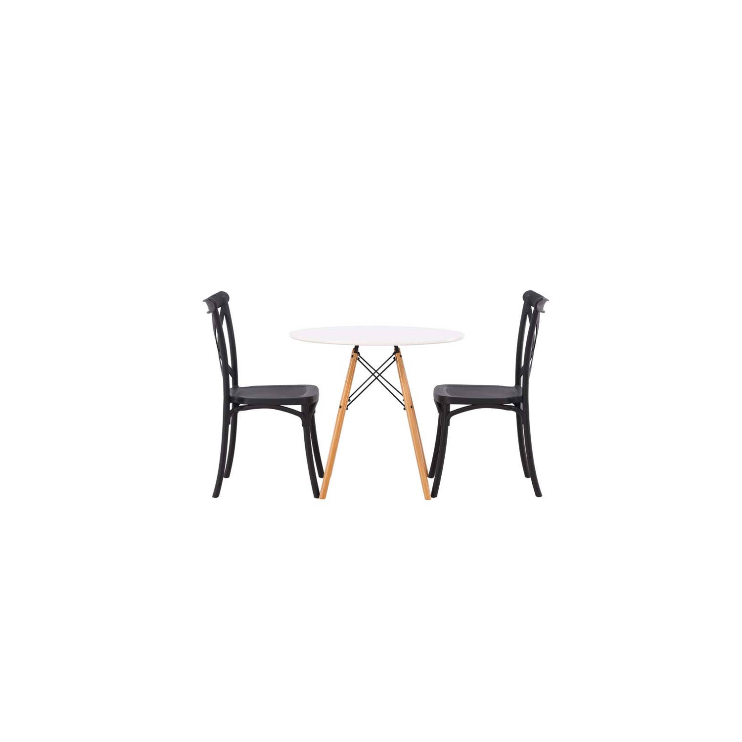 Danburi eethoek tafel wit en 2 Crosett stoelen zwart.
