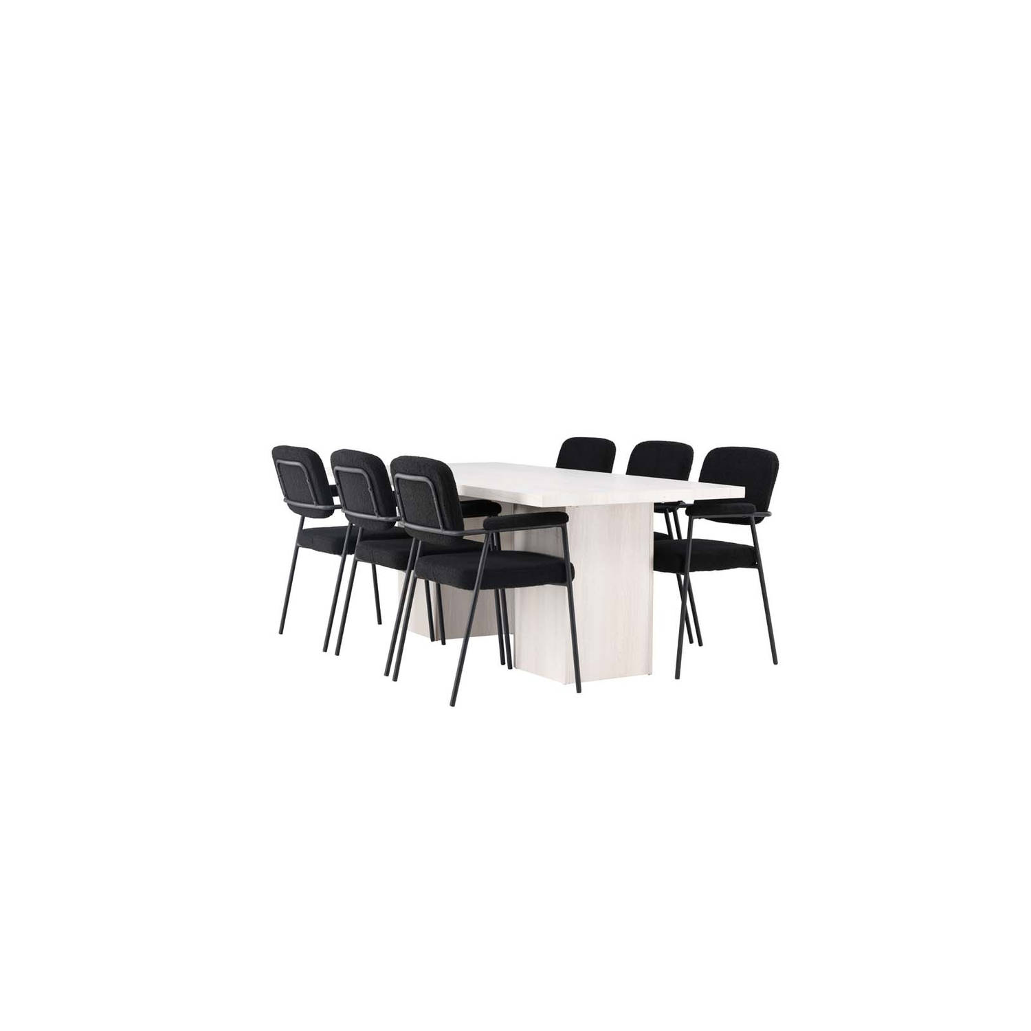 Olga eethoek tafel wit en 6 Yesterday stoelen zwart.