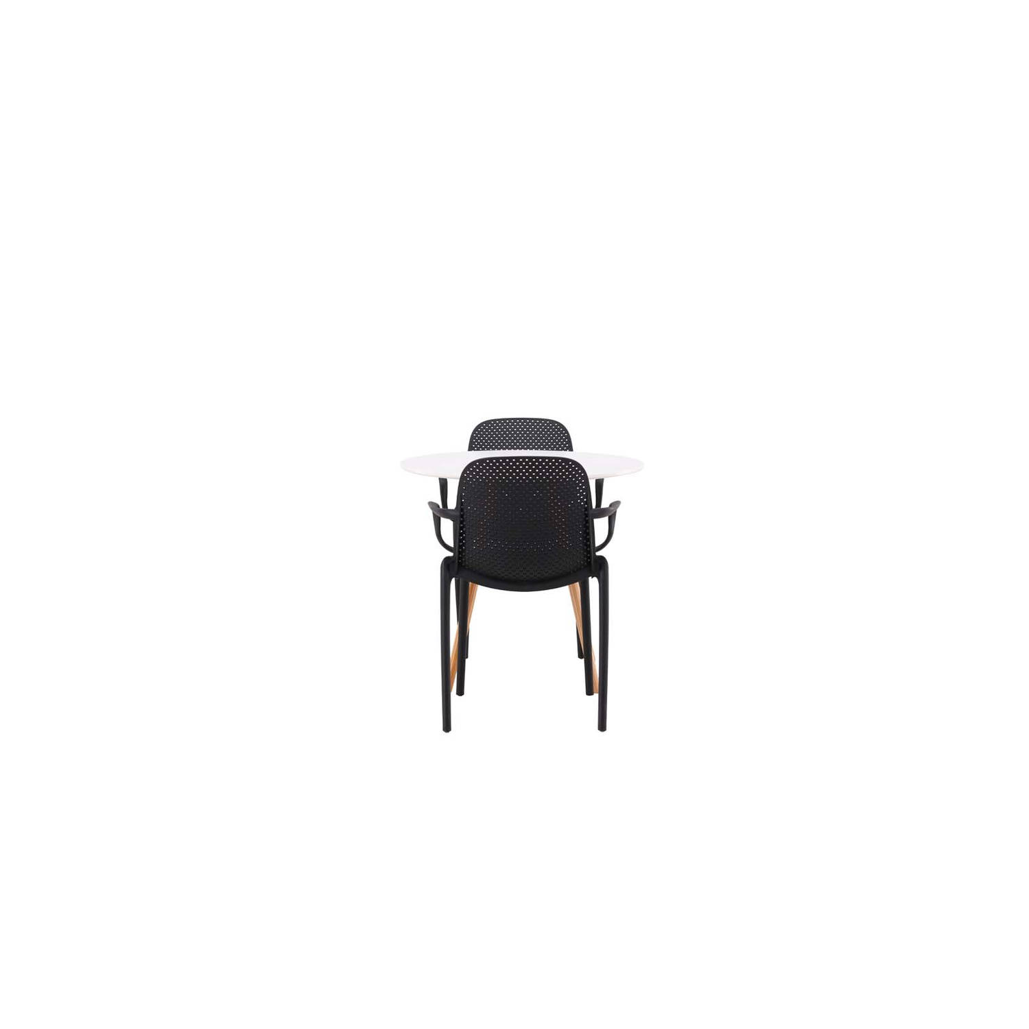 Danburi eethoek tafel wit en 2 baltimore stoelen zwart.