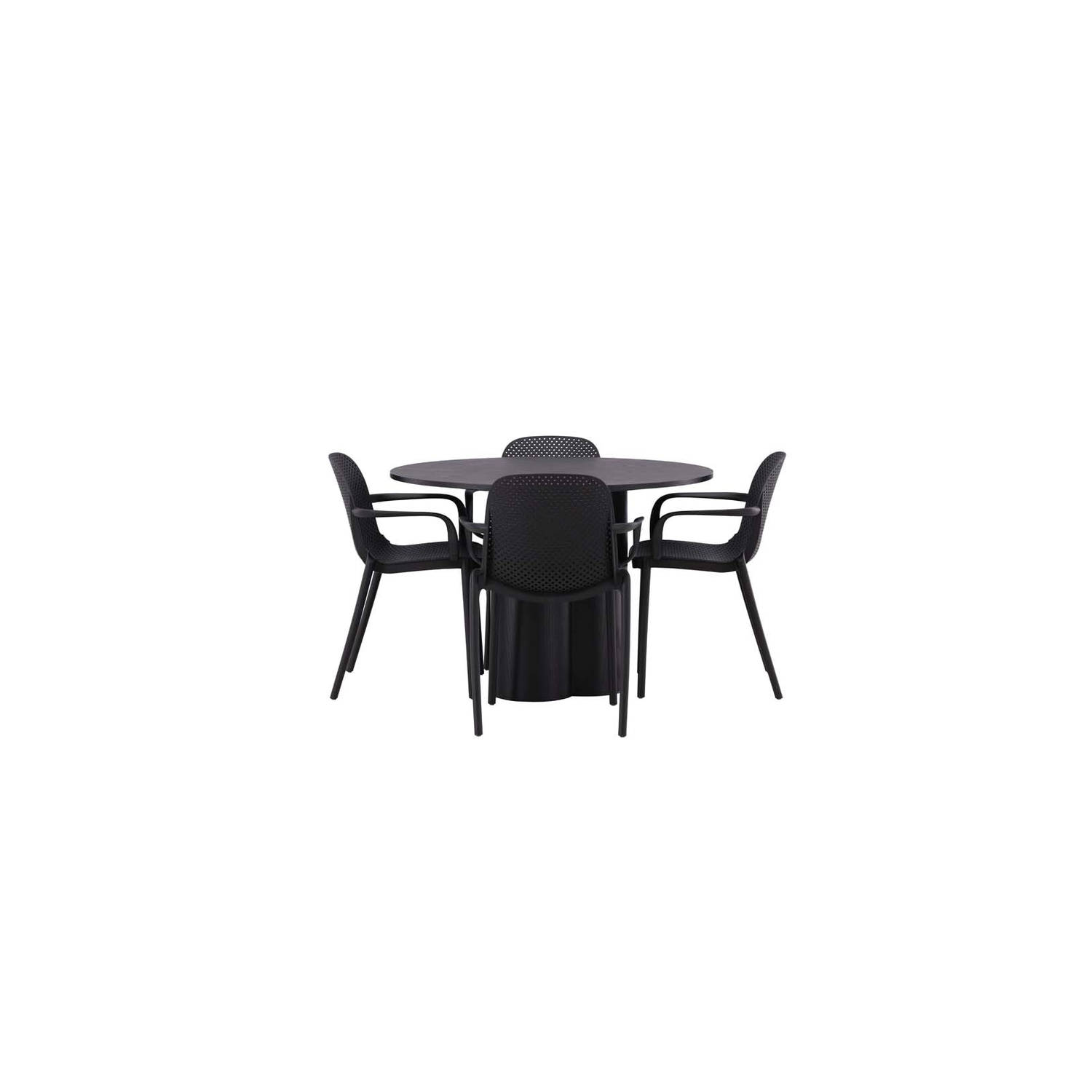 Olivia eethoek tafel zwart en 4 baltimore stoelen zwart.