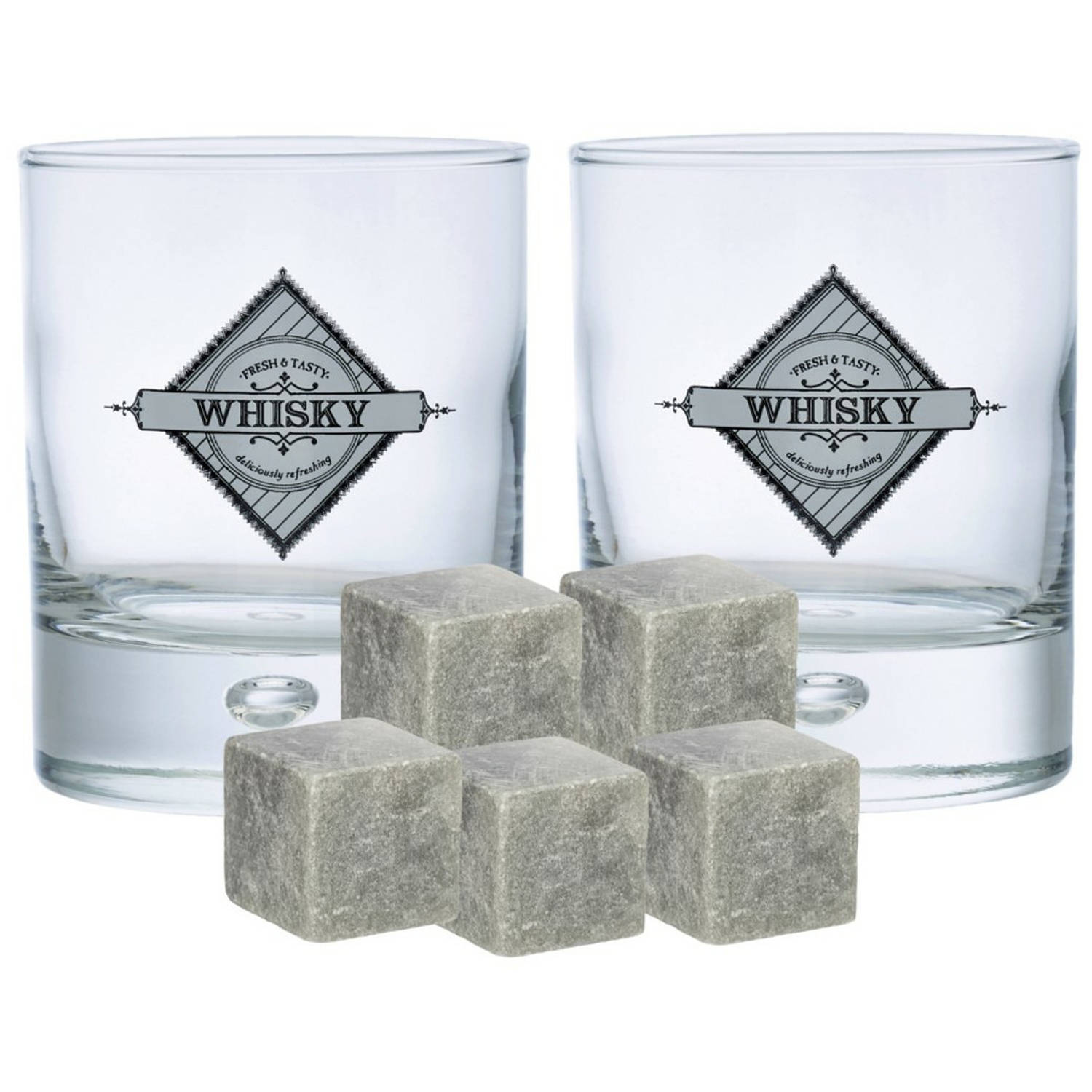 Durobor whiskyglazen set 6x stuks 290 ml 9x whisky ijsblokstenen Whiskeyglazen