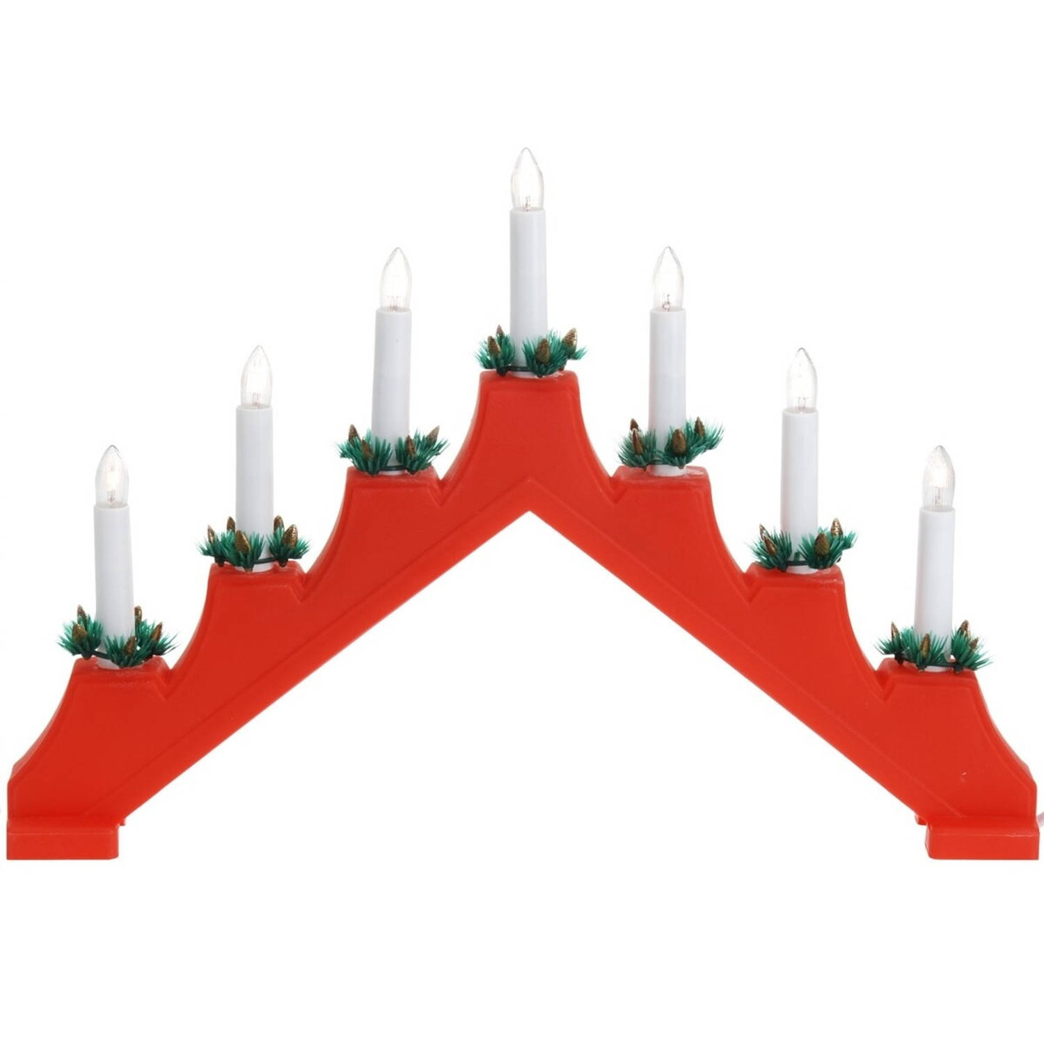 Rode kaarsenbrug met 7 lampjes 41 x 30 cm kerstverlichting figuur