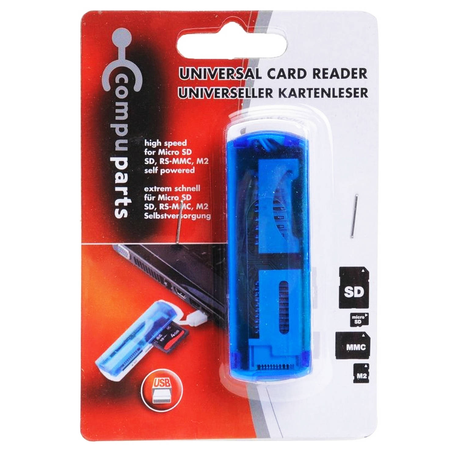 USB Kaartlezer Geheugenkaarten Micro SD, SD, RS-MMC