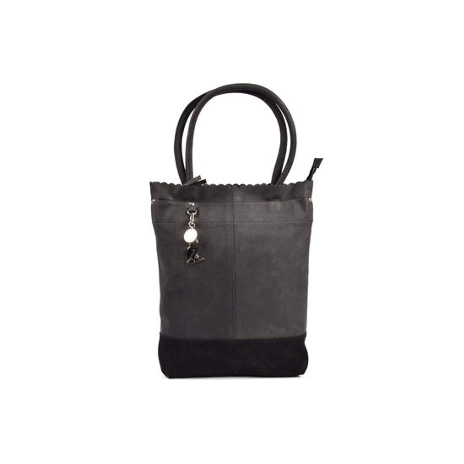 4East Sahara Shopper | dames Schoudertas zwart| leren shopper met suéde bodem| 14 inch laptop