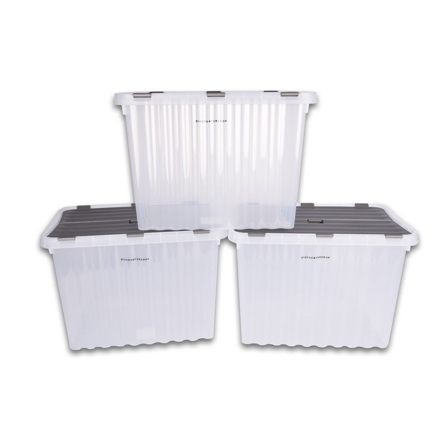 Opbergbox Set van 3 met Deksel Transparant Stapelbare opbergbox 25 Liter Waterdicht