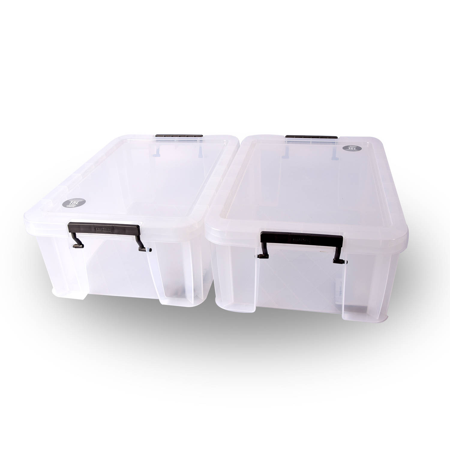 Set van 2 Transparante Stapelbare Opbergboxen 15L | Waterdicht Kunststof met Deksel | Perfect voor Huishouden, Slaapkamer & Klussen