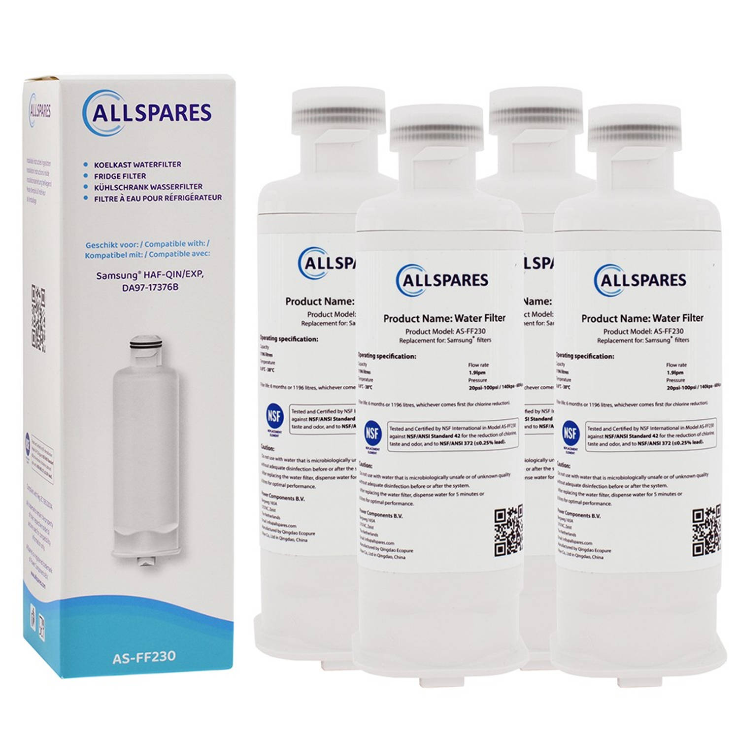 AllSpares waterfilter (4x) voor koelkast geschikt voor Samsung DA97-17376B