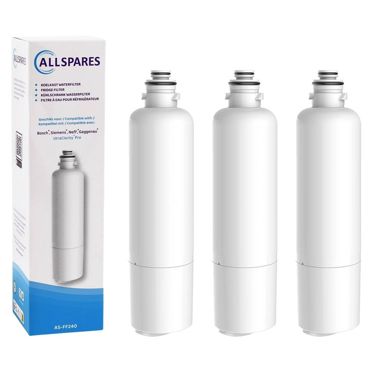 AllSpares Waterfilter (3x) voor Koelkast UltraClarityPro geschikt voor Bosch Siemens Neff 11032518-K